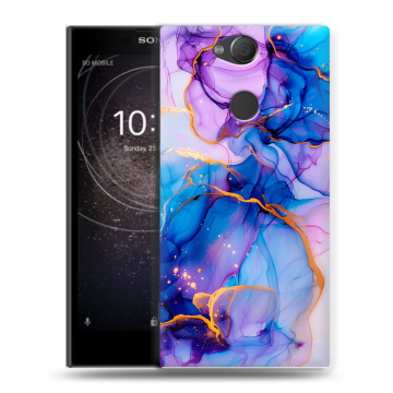 Силиконовый противоударный чехол на Sony Xperia XA2 с принтом синий мрамор Силиконовый противоударный чехол на Sony Xperia XA2 с принтом синий мрамор