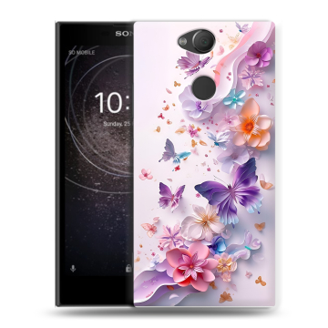 Силиконовый противоударный чехол на Sony Xperia XA2 с принтом цветы бабочки Силиконовый противоударный чехол на Sony Xperia XA2 с принтом цветы бабочки