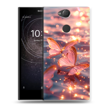 Силиконовый противоударный чехол на Sony Xperia XA2 с принтом бабочки розовые Силиконовый противоударный чехол на Sony Xperia XA2 с принтом бабочки розовые