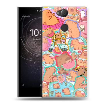 Силиконовый противоударный чехол на Sony Xperia XA2 с принтом капибары Силиконовый противоударный чехол на Sony Xperia XA2 с принтом капибары