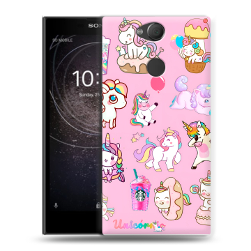 Силиконовый противоударный чехол на Sony Xperia XA2 с принтом розовые единороги Силиконовый противоударный чехол на Sony Xperia XA2 с принтом розовые единороги