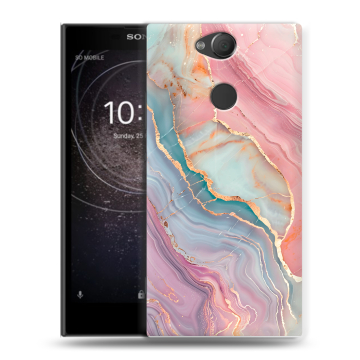 Силиконовый противоударный чехол на Sony Xperia XA2 с принтом розовый мрамор Силиконовый противоударный чехол на Sony Xperia XA2 с принтом розовый мрамор