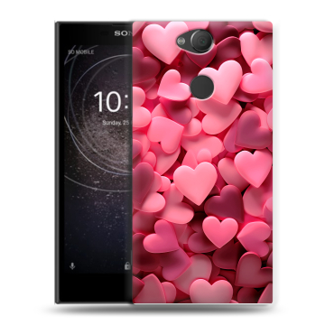 Силиконовый противоударный чехол на Sony Xperia XA2 с принтом розовые сердечки Силиконовый противоударный чехол на Sony Xperia XA2 с принтом розовые сердечки