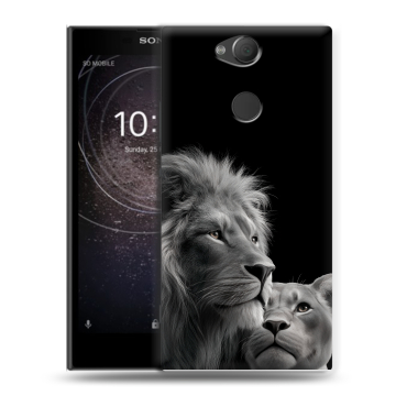 Силиконовый противоударный чехол на Sony Xperia XA2 с принтом Лев кошки