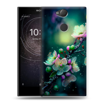 Силиконовый противоударный чехол на Sony Xperia XA2 с принтом Цветы и мрамор Силиконовый противоударный чехол на Sony Xperia XA2 с принтом Цветы и мрамор