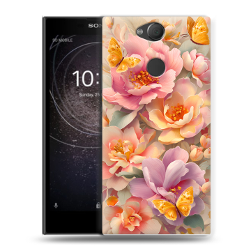 Силиконовый противоударный чехол на Sony Xperia XA2 с принтом Цветы и бабочки
