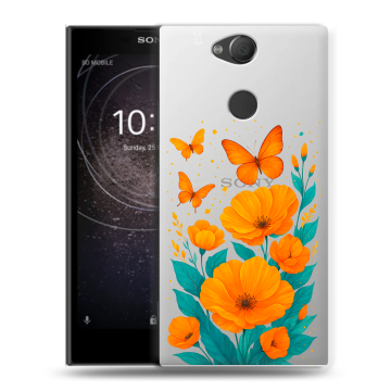 Силиконовый противоударный чехол на Sony Xperia XA2 с принтом цветы бабочки Силиконовый противоударный чехол на Sony Xperia XA2 с принтом цветы бабочки