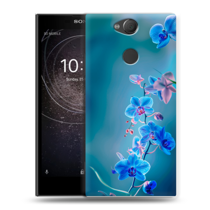 Силиконовый противоударный чехол на Sony Xperia XA2 с принтом Голубые цветы Силиконовый противоударный чехол на Sony Xperia XA2 с принтом Голубые цветы