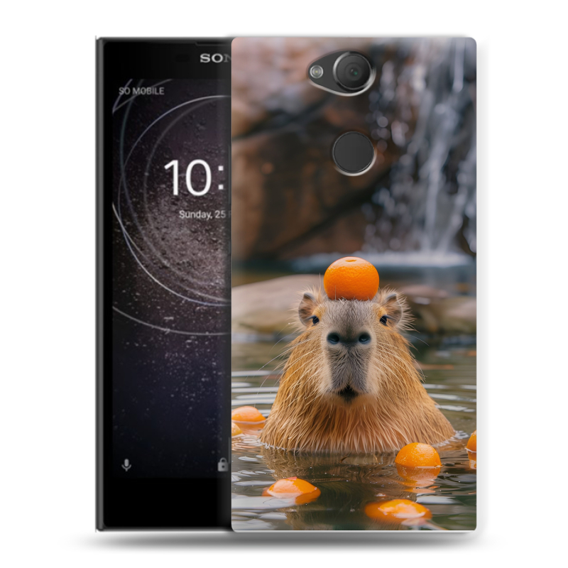 Силиконовый противоударный чехол на Sony Xperia XA2 с принтом Капибара с апельсином Силиконовый противоударный чехол на Sony Xperia XA2 с принтом Капибара с апельсином