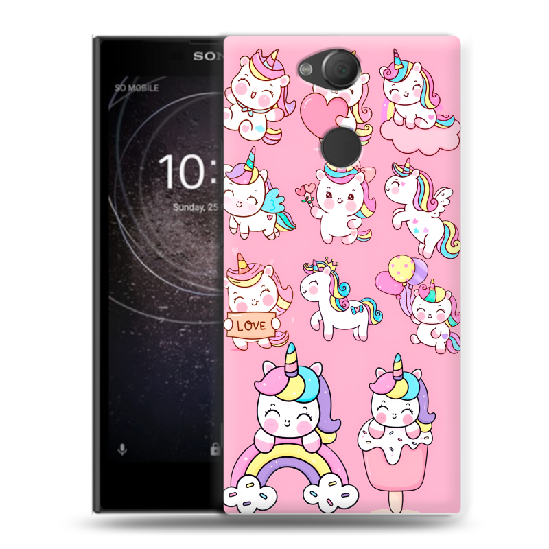 Силиконовый противоударный чехол на Sony Xperia XA2 с принтом Единороги и радуга Силиконовый противоударный чехол на Sony Xperia XA2 с принтом Единороги и радуга