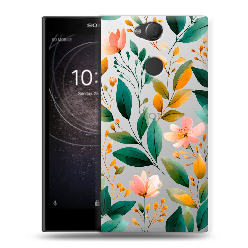 Силиконовый противоударный чехол на Sony Xperia XA2 с принтом Цветы паттерн Силиконовый противоударный чехол на Sony Xperia XA2 с принтом Цветы паттерн