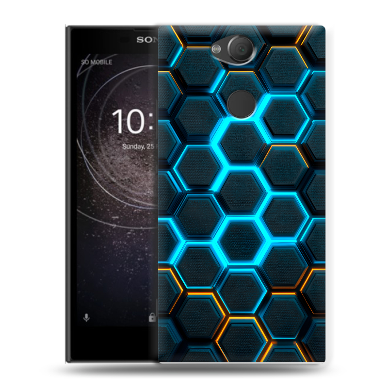 Силиконовый противоударный чехол на Sony Xperia XA2 с принтом Неоновые соты Силиконовый противоударный чехол на Sony Xperia XA2 с принтом Неоновые соты