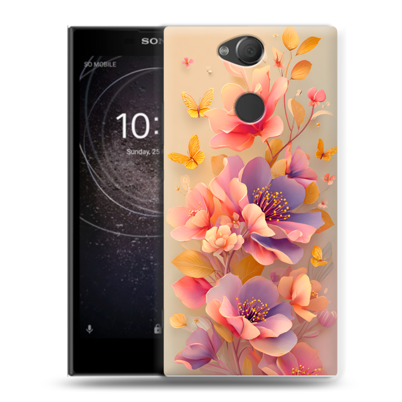 Силиконовый противоударный чехол на Sony Xperia XA2 с принтом Цветы и бабочки Силиконовый противоударный чехол на Sony Xperia XA2 с принтом Цветы и бабочки