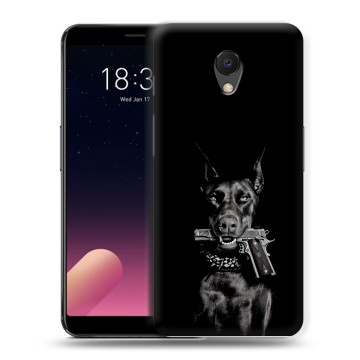 Силиконовый чехол на Meizu M6s с принтом Доберман и пистолет