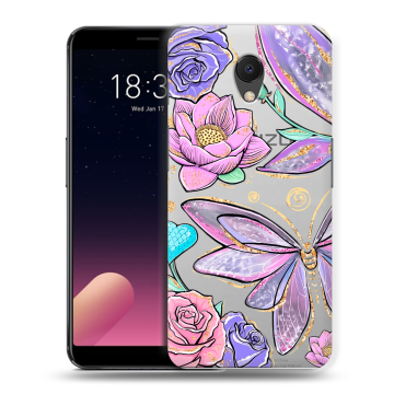 Силиконовый чехол на Meizu M6s с принтом Бабочки и цветы