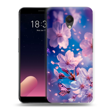 Силиконовый чехол на Meizu M6s с принтом цветы бабочки