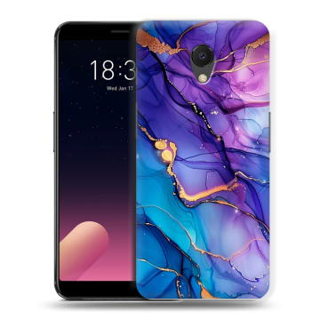 Силиконовый чехол на Meizu M6s с принтом синий мрамор
