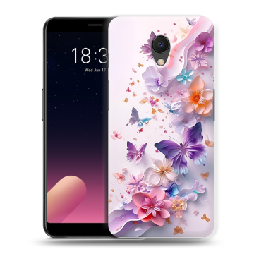 Силиконовый чехол на Meizu M6s с принтом цветы бабочки