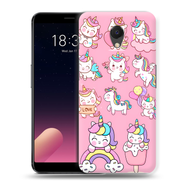 Силиконовый чехол на Meizu M6s с принтом Единороги и радуга