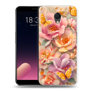 Силиконовый чехол на Meizu M6s с принтом Цветы и бабочки