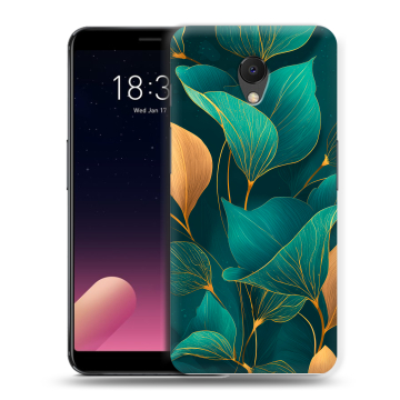Силиконовый чехол на Meizu M6s с принтом Листья и золото