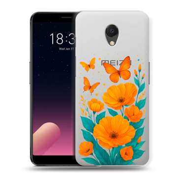 Силиконовый чехол на Meizu M6s с принтом цветы бабочки