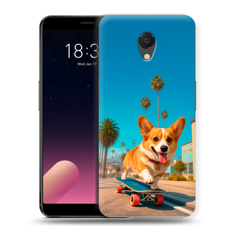 Силиконовый чехол на Meizu M6s с принтом Корги на скейте Силиконовый чехол на Meizu M6s с принтом Корги на скейте