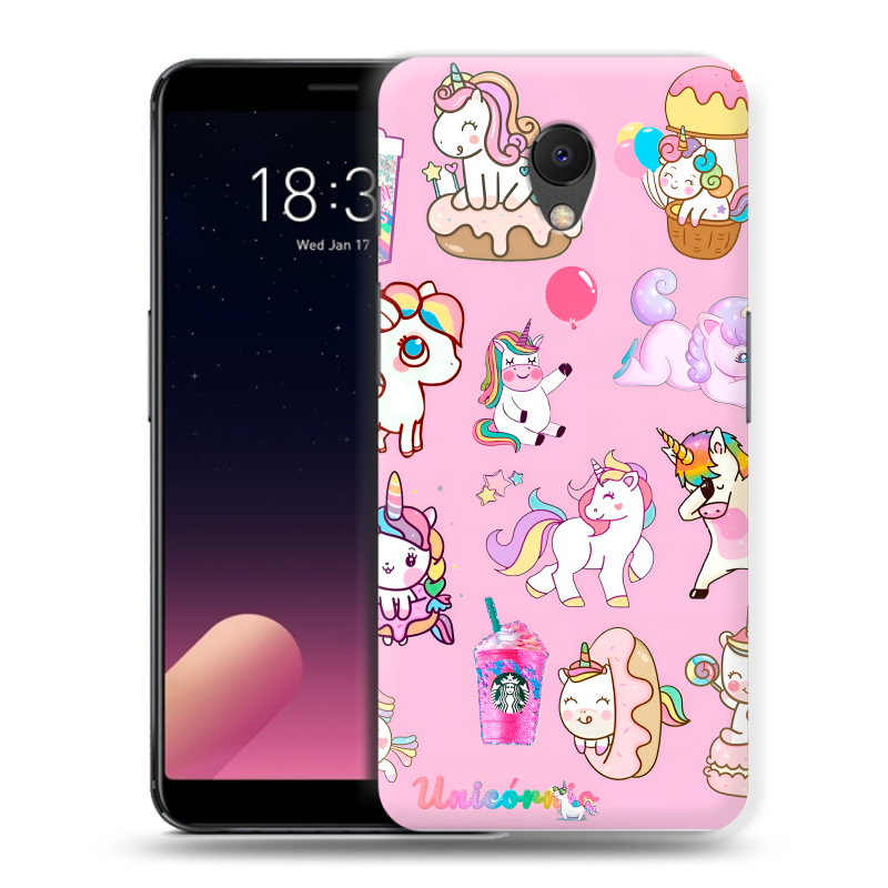 Силиконовый чехол на Meizu M6s с принтом розовые единороги Силиконовый чехол на Meizu M6s с принтом розовые единороги