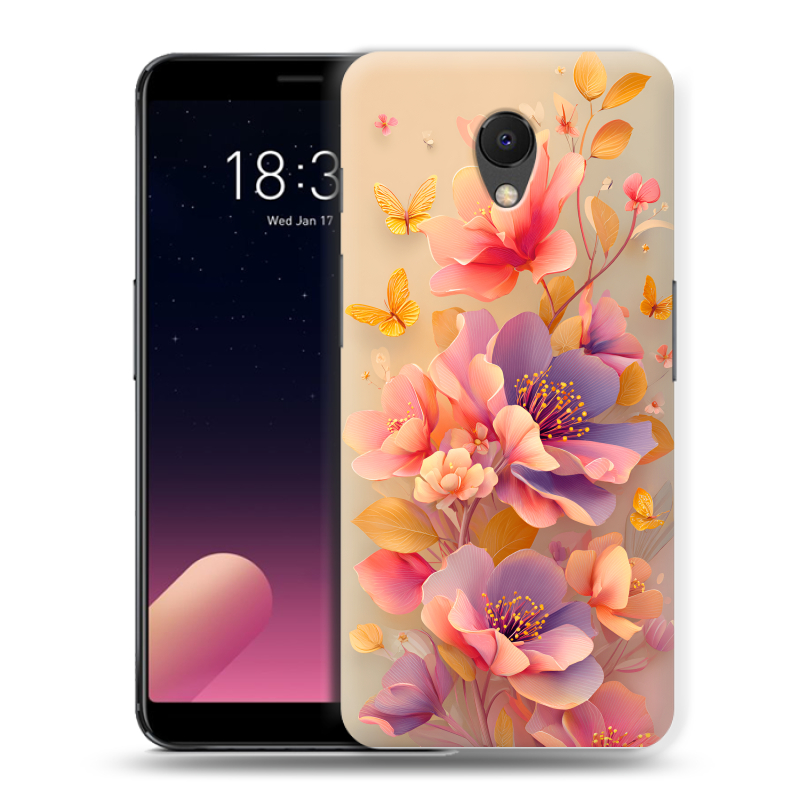 Силиконовый чехол на Meizu M6s с принтом Цветы и бабочки Силиконовый чехол на Meizu M6s с принтом Цветы и бабочки