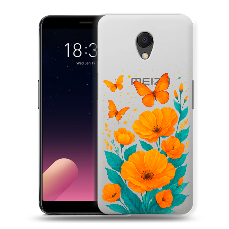 Силиконовый чехол на Meizu M6s с принтом цветы бабочки Силиконовый чехол на Meizu M6s с принтом цветы бабочки