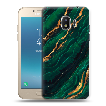 Силиконовый противоударный чехол на Samsung Galaxy J2 (2018) с принтом Мрамор зеленое золото Силиконовый противоударный чехол на Samsung Galaxy J2 (2018) с принтом Мрамор зеленое золото