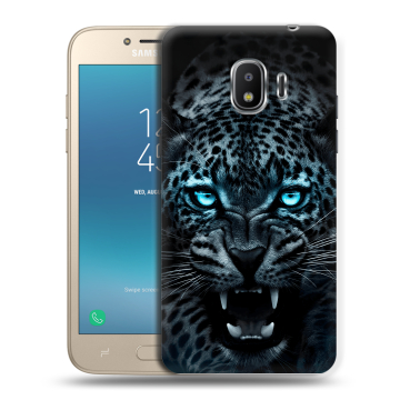Силиконовый противоударный чехол на Samsung Galaxy J2 (2018) с принтом Темный леопард Силиконовый противоударный чехол на Samsung Galaxy J2 (2018) с принтом Темный леопард