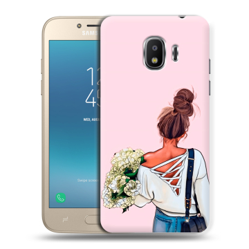 Силиконовый противоударный чехол на Samsung Galaxy J2 (2018) с принтом Девушка и букет Силиконовый противоударный чехол на Samsung Galaxy J2 (2018) с принтом Девушка и букет