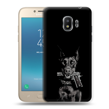 Силиконовый противоударный чехол на Samsung Galaxy J2 (2018) с принтом Доберман и пистолет Силиконовый противоударный чехол на Samsung Galaxy J2 (2018) с принтом Доберман и пистолет
