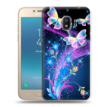 Силиконовый противоударный чехол на Samsung Galaxy J2 (2018) с принтом Бабочки Силиконовый противоударный чехол на Samsung Galaxy J2 (2018) с принтом Бабочки