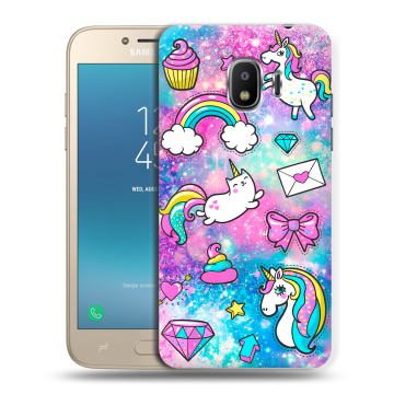 Силиконовый противоударный чехол на Samsung Galaxy J2 (2018) с принтом Единороги Силиконовый противоударный чехол на Samsung Galaxy J2 (2018) с принтом Единороги