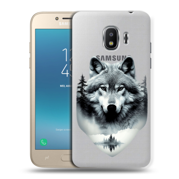 Силиконовый противоударный чехол на Samsung Galaxy J2 (2018) с принтом Волк в лесу Силиконовый противоударный чехол на Samsung Galaxy J2 (2018) с принтом Волк в лесу