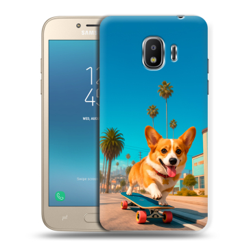 Силиконовый противоударный чехол на Samsung Galaxy J2 (2018) с принтом Корги на скейте Силиконовый противоударный чехол на Samsung Galaxy J2 (2018) с принтом Корги на скейте