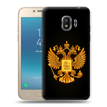 Силиконовый противоударный чехол на Samsung Galaxy J2 (2018) с принтом Герб России желтый Силиконовый противоударный чехол на Samsung Galaxy J2 (2018) с принтом Герб России желтый