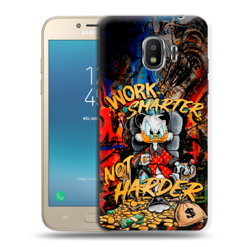 Силиконовый противоударный чехол на Samsung Galaxy J2 (2018) с принтом Дональд Дак Деньги Силиконовый противоударный чехол на Samsung Galaxy J2 (2018) с принтом Дональд Дак Деньги
