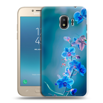 Силиконовый противоударный чехол на Samsung Galaxy J2 (2018) с принтом Голубые цветы Силиконовый противоударный чехол на Samsung Galaxy J2 (2018) с принтом Голубые цветы