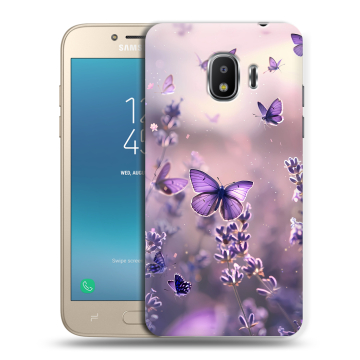 Силиконовый противоударный чехол на Samsung Galaxy J2 (2018) с принтом бабочки и лаванда Силиконовый противоударный чехол на Samsung Galaxy J2 (2018) с принтом бабочки и лаванда