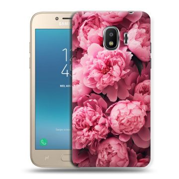 Силиконовый противоударный чехол на Samsung Galaxy J2 (2018) с принтом цветы пионы Силиконовый противоударный чехол на Samsung Galaxy J2 (2018) с принтом цветы пионы