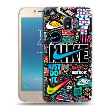 Силиконовый противоударный чехол на Samsung Galaxy J2 (2018) с принтом найк nike черный Силиконовый противоударный чехол на Samsung Galaxy J2 (2018) с принтом найк nike черный