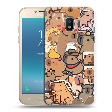 Силиконовый противоударный чехол на Samsung Galaxy J2 (2018) с принтом капибара Силиконовый противоударный чехол на Samsung Galaxy J2 (2018) с принтом капибара