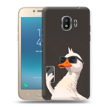 Силиконовый противоударный чехол на Samsung Galaxy J2 (2018) с принтом утка в очках Силиконовый противоударный чехол на Samsung Galaxy J2 (2018) с принтом утка в очках