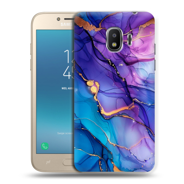 Силиконовый противоударный чехол на Samsung Galaxy J2 (2018) с принтом синий мрамор Силиконовый противоударный чехол на Samsung Galaxy J2 (2018) с принтом синий мрамор
