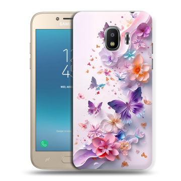 Силиконовый противоударный чехол на Samsung Galaxy J2 (2018) с принтом цветы бабочки Силиконовый противоударный чехол на Samsung Galaxy J2 (2018) с принтом цветы бабочки