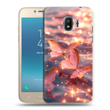 Силиконовый противоударный чехол на Samsung Galaxy J2 (2018) с принтом бабочки розовые Силиконовый противоударный чехол на Samsung Galaxy J2 (2018) с принтом бабочки розовые