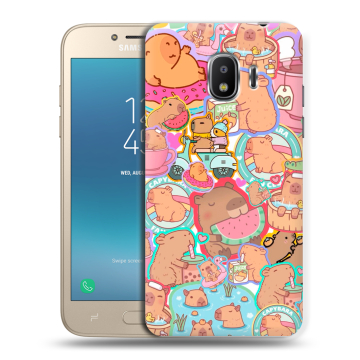 Силиконовый противоударный чехол на Samsung Galaxy J2 (2018) с принтом капибары Силиконовый противоударный чехол на Samsung Galaxy J2 (2018) с принтом капибары